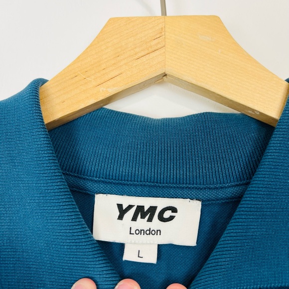 YMC Teal Blue Cotton Modern Polo Shirt Style Collared Causal Top UK L - Picture 8 of 9